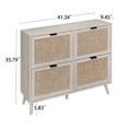 thumbnail image 2 of 4 Door Shoe Rack, Freestanding Modern Shoe Storage Cabinet with Rattan Doors, Pine Wood Legs, Double-layer Structure Inside and Backplane Buckle, Outdoor Rattan Shoe Storage for Entryway, White, 2 of 9