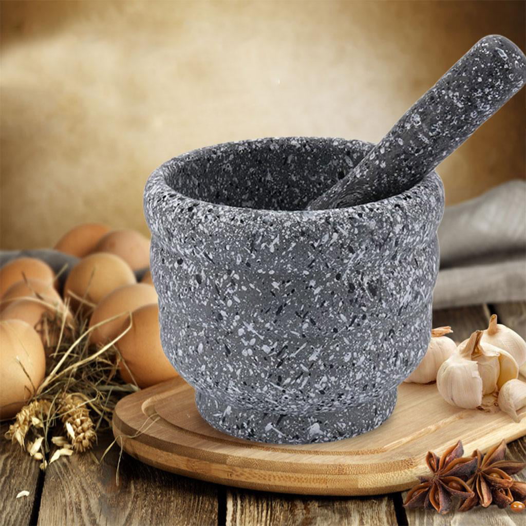 Granite Mortar and Pestle Set Solid Stone Grinder Bowl 5.5" For Guacamole Herbs