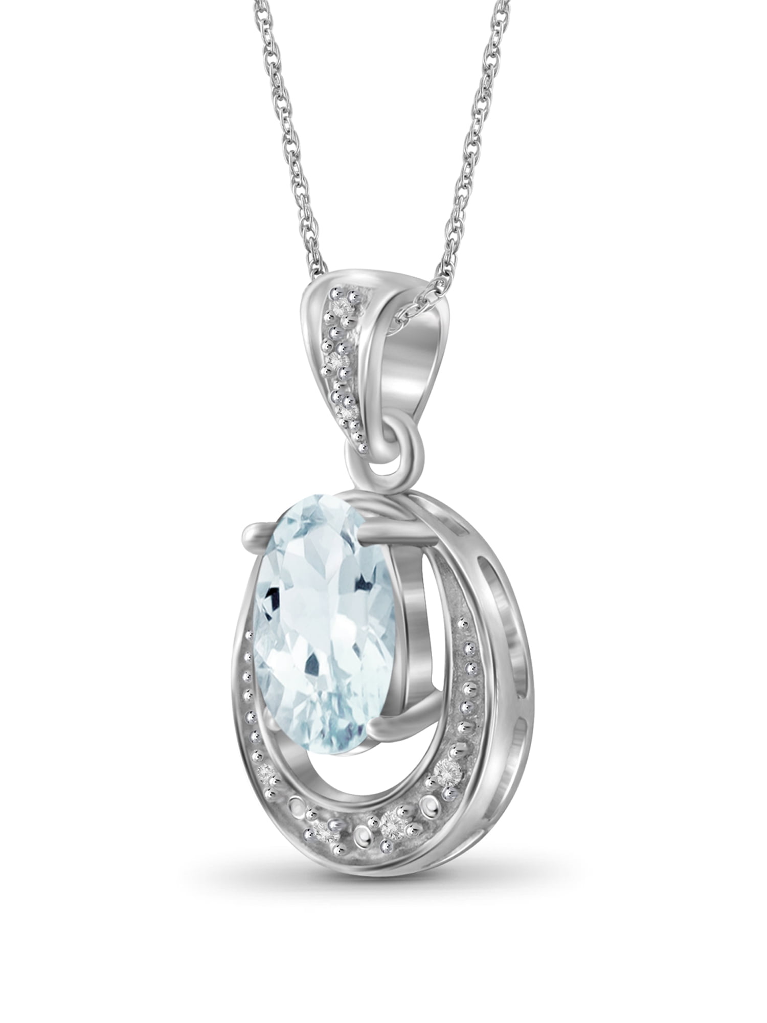 JewelersClub Silver Necklaces for Women –Silver Necklace for Women .925 Sterling Silver – Aquamarine Necklace Centerpiece, White Diamond Accents – Hypoallergenic Pendant