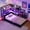 Purple+Black + Twin, variant on Twin Size Gaming Daybed with Integrated Desk & LED Lights, Modern Wooden Bed Frame with 3 Storage Drawers, Built-in Charging Station & Multi-Functional Headboard Bookcase,Purple+Black