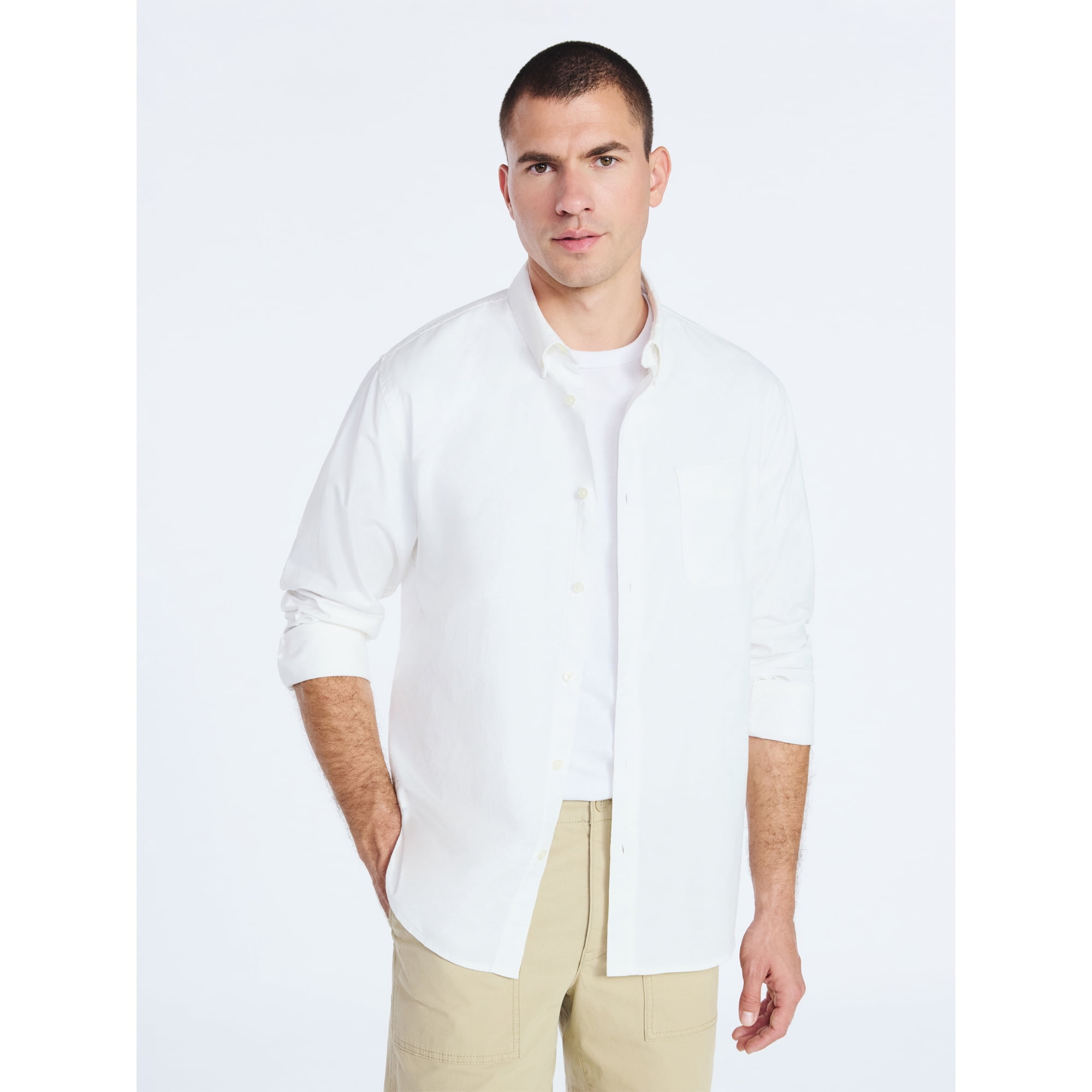 Free Assembly Men's Oxford Woven Shirt With Long Sleeves, Sizes XS-3XL