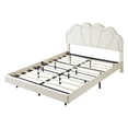 thumbnail image 5 of Harper & Bright Designs Queen LED Bed Frame with Wooden Flowers Headboard, Floating Velvet Upholstered Platform Bed Frame with LED Light, Beige, 5 of 10
