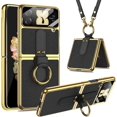 thumbnail image 1 of Miimall Compatible Samsung Z Flip 4 Case, Galaxy Z Flip 4 Case with Ring Lanyard Strap, Luxury PU Leather Plated Frame, 1 of 5