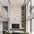 thumbnail image 5 of Modern Staircase Chandelier 10-Light High Ceiling Entrance Long Chandelier with Glass Shade Gold for Living Room Stair Entryway Hallway Foyer H78.7''X D15.7'', 5 of 9