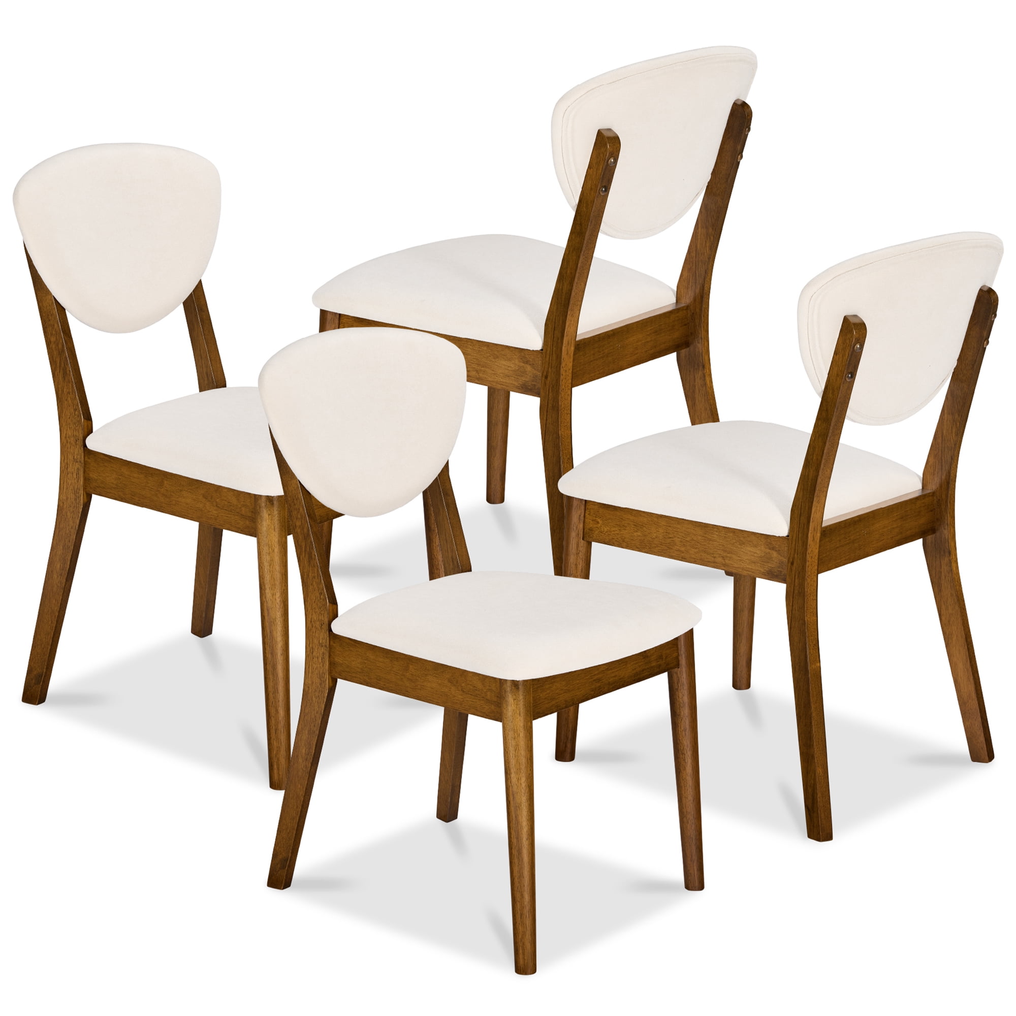 Best Choice Products Set of 4 Wooden Dining Chairs, Wood Modern Farmhouse Upholstered Chairs - Walnut/Cream