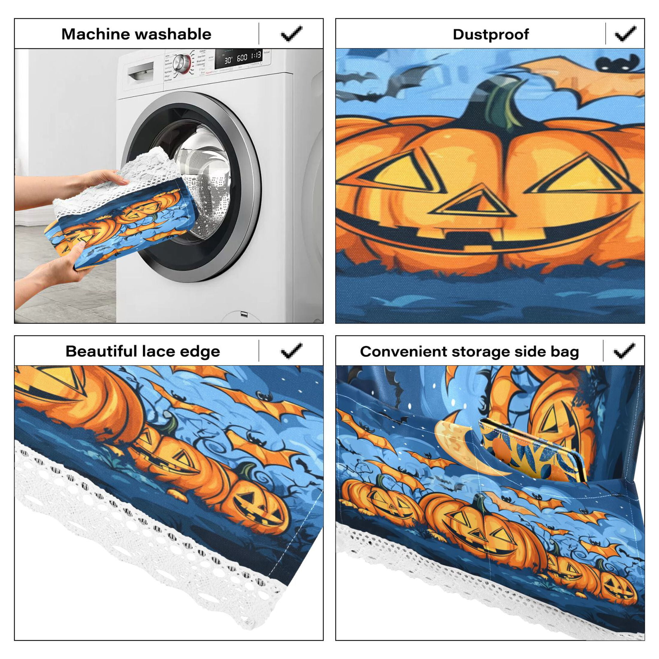 Halloween PumpkinsWasher and Dryer Covers Dust-Proof and Oil Resistant Fridge Cover with 4 Storage Pockets Washing Machine Top Cover for Laundry Kitchen Home 51.2 x 22 In