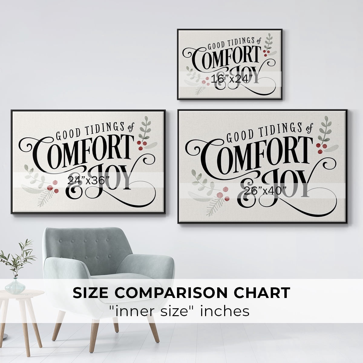 Merry Sentiment I - Framed Gallery Wrapped Holiday Canvas - 27 x 41 - Black Frame