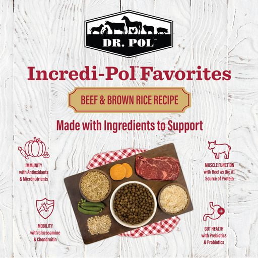 (3 pack) Dr. Pol Incredi-Pol Favorites Beef and Brown Rice Recipe Dog Food, 24lb