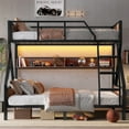 thumbnail image 2 of Twin over Full Metal Bunk Bed with Storage Shelves and Lights, Space-Saving & Noise-Free Design, Black, 2 of 9