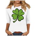 thumbnail image 2 of Meichang Hauts d'Été pour Femmes Manches 3/4 T-Shirts de la Saint-Patrick Trèfle Chanceux T-Shirts Graphiques Blouses Décontractées de Printemps Col Rond, 2 of 5