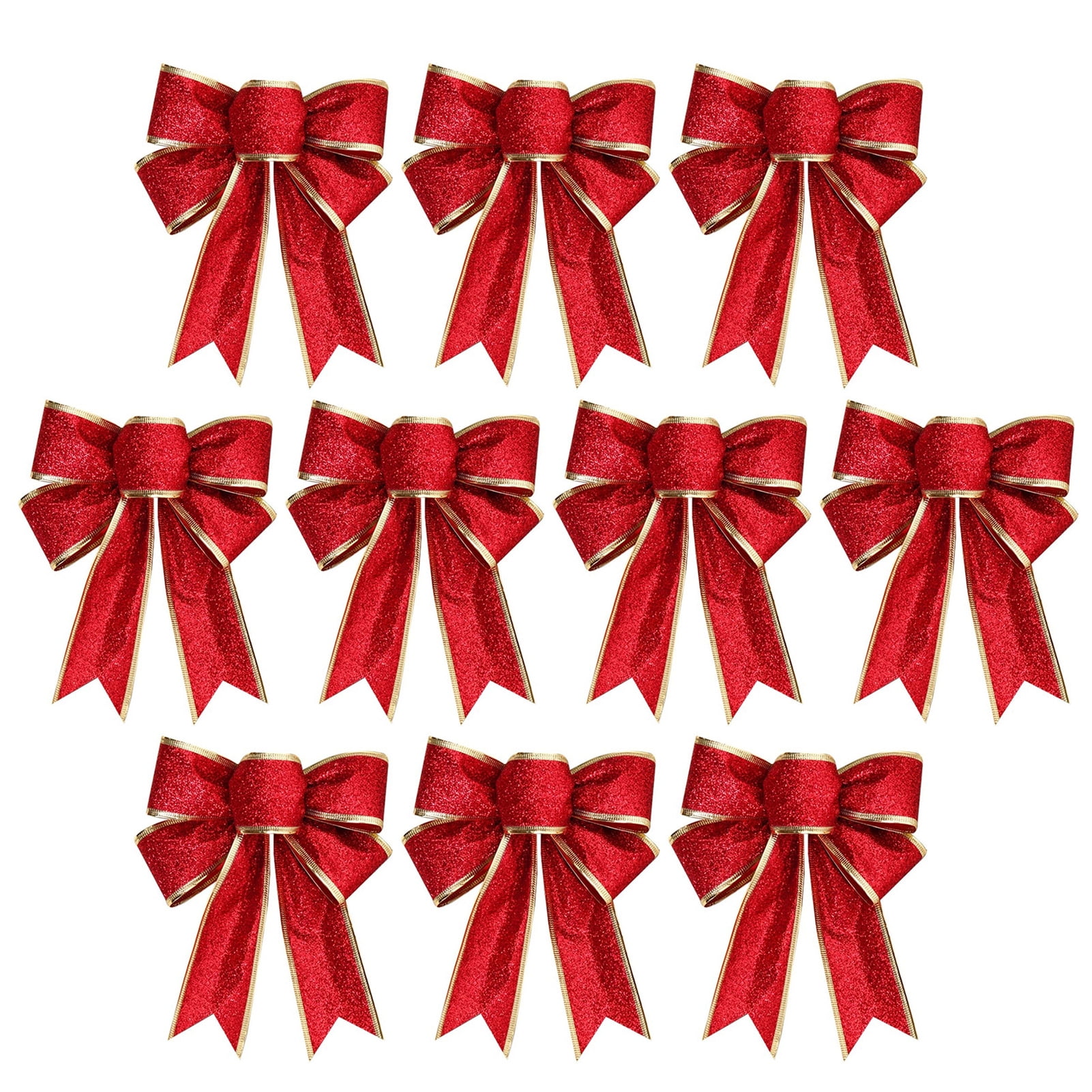 10PCS Christmas Ribbon Glitter Bows Christmas Tree Hanging Ornaments Holiday Christmas Party Decorations Supplies