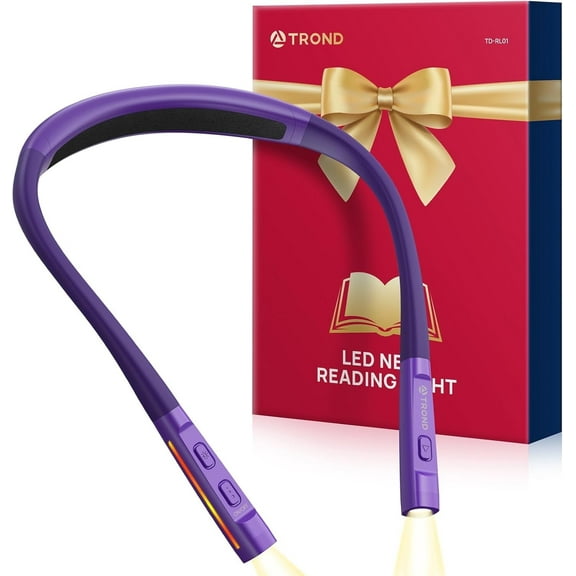 TROND LED Neck Reading Light, 3 Color 3 Brightness Book Light for Reading in Bed, 1000mAh Rechargeable Lamp, Flexible Arm with Outdoor Warning Light, Eye-Caring for Crochet, Book Lovers Gifts