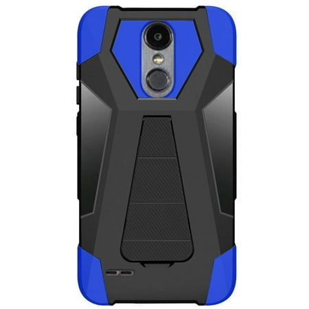 Turbo Rubber - For LG Tribute Dynasty Turbo Layer HYBRID KICKSTAND Rubber Case Cover Accessory (Black Blue)