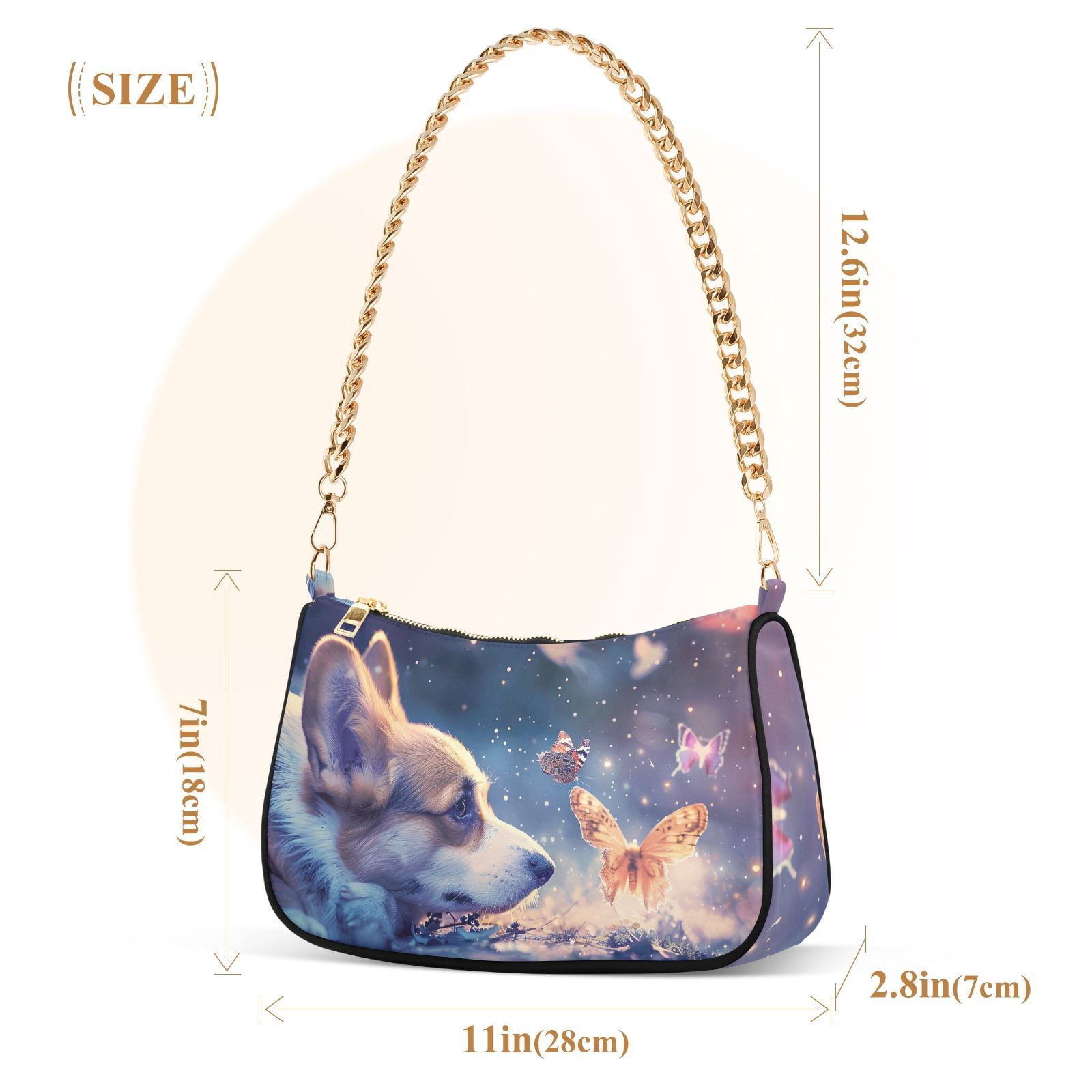 Corgi and Butterflies DogWomen Small Shoulder Bag Crossbody Tote Hobo Bags Purse Clutch Handbags with Chain Strap for Women