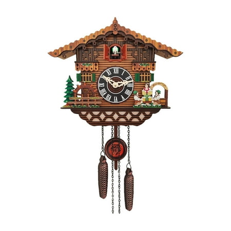 WLPZXP Wooden Retro Cuckoo Clock, Birdhouse Antique Quartz Battery Powered Child Room Wall Clocks Pendulum with Wind Chime House Boat