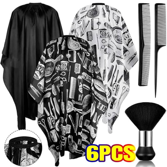 6 Pcs Professional Salon Barber Capes with Neck Duster and Combs Brush Waterproof Hair Cutting Capes Adjustable Snap Closure for Women Men Hair Stylist Salon Barbershop Hairdressing
