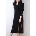 thumbnail image 3 of Falda larga de estilo elegante para viajeros, otoño e invierno, de color sólido, tejido con hilo, cuello alto medio, vestido de punto suave intelectual, 3 of 4