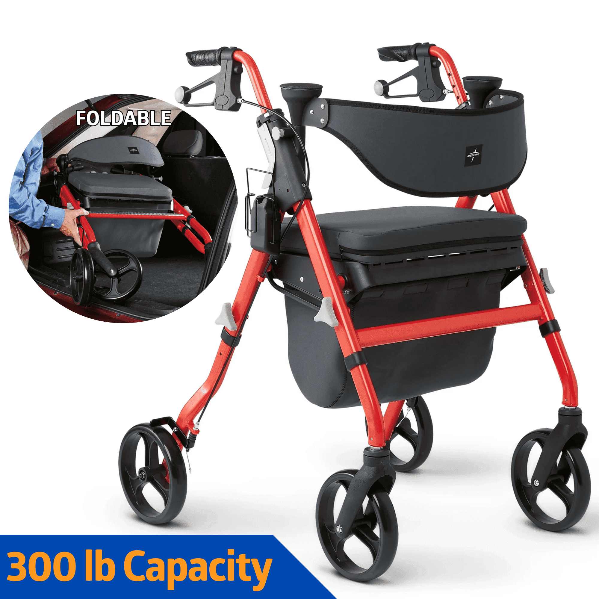 Drive Medical Nitro Euro Style Rollator Rolling Walker, Red HSA