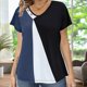 thumbnail image 4 of Camiseta de color en contraste para mujer, camiseta estampada con cuello en V, camisetas de manga corta informales de verano, azul oscuro 2XL, 4 of 6