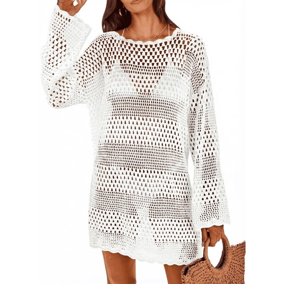 SOMER Swimsuit Cover Up for Women Long Sleeve Crochet Swimsuit Summer Bathing Suit Bikini Swimwear Mesh Knit Beach