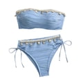 thumbnail image 2 of Xdegoge Bikini Sets for Women Bandeau High Waisted Two Piece Bathing Suits Crinkle Seashell Details Tummy Control Flattering Pool Party Swimming Suits, 2 of 8