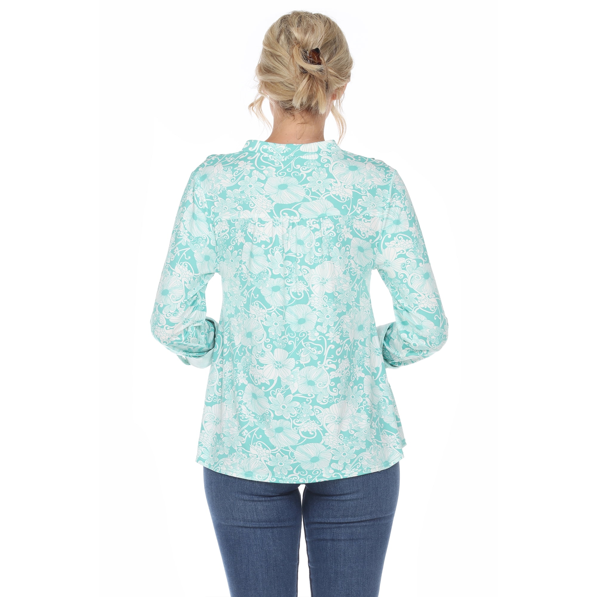 White Mark Women's Pleated 3/4 Sleeve Floral Print Blouse