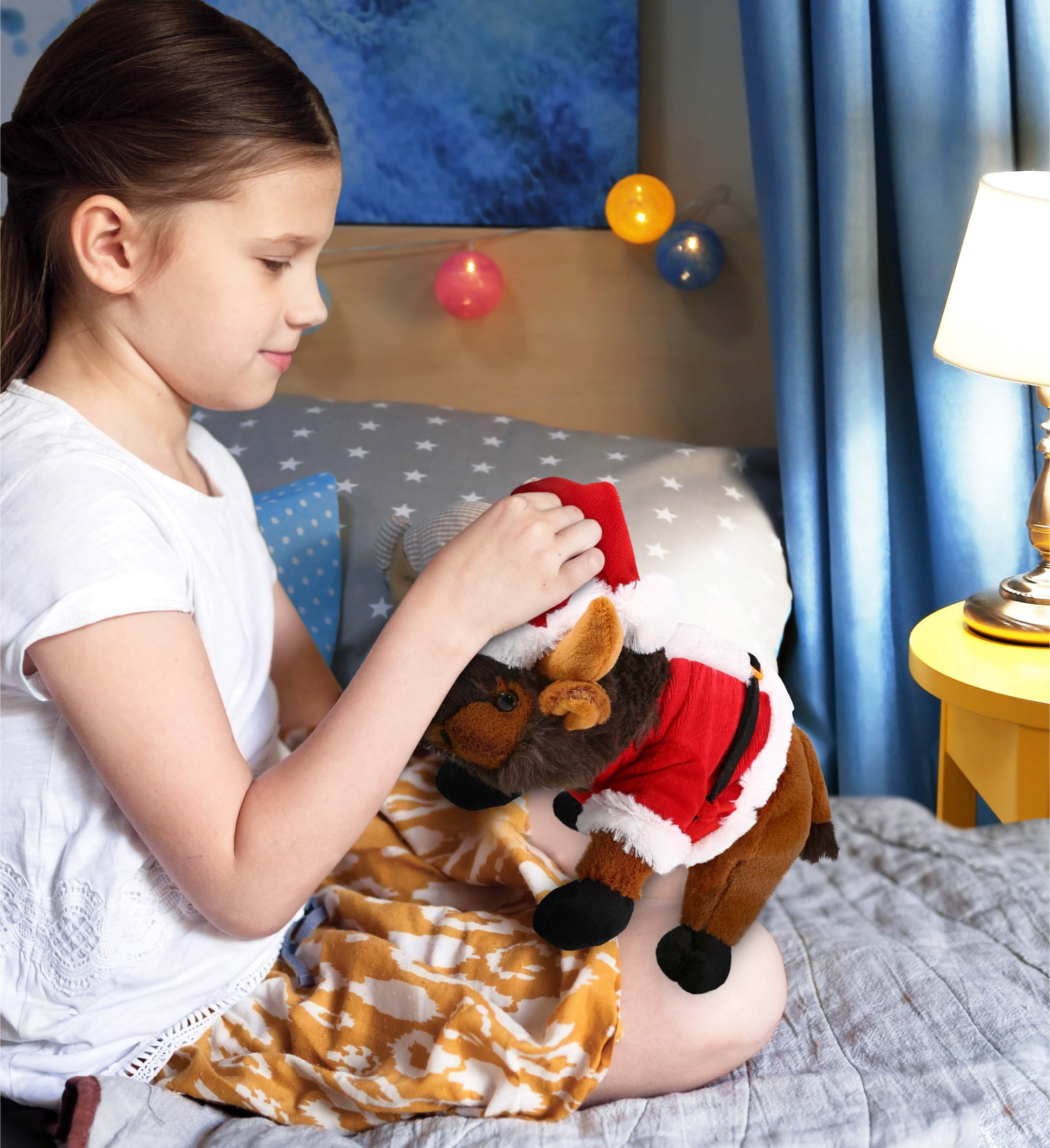 DolliBu Santa Wild Buffalo Stuffed Animal Plush Toy - Super Soft Wild Animal Dress Up with Red Santa Claus Outfit, Wildlife Holiday Christmas Gift - 9.5 Inches