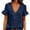 Navy, variant on Women's Short Sleeve Ruffle Trim Shirts Summer Sweet V-Neck Plain Blouse Loose Lightweight Boho Beach Vacation Tops White