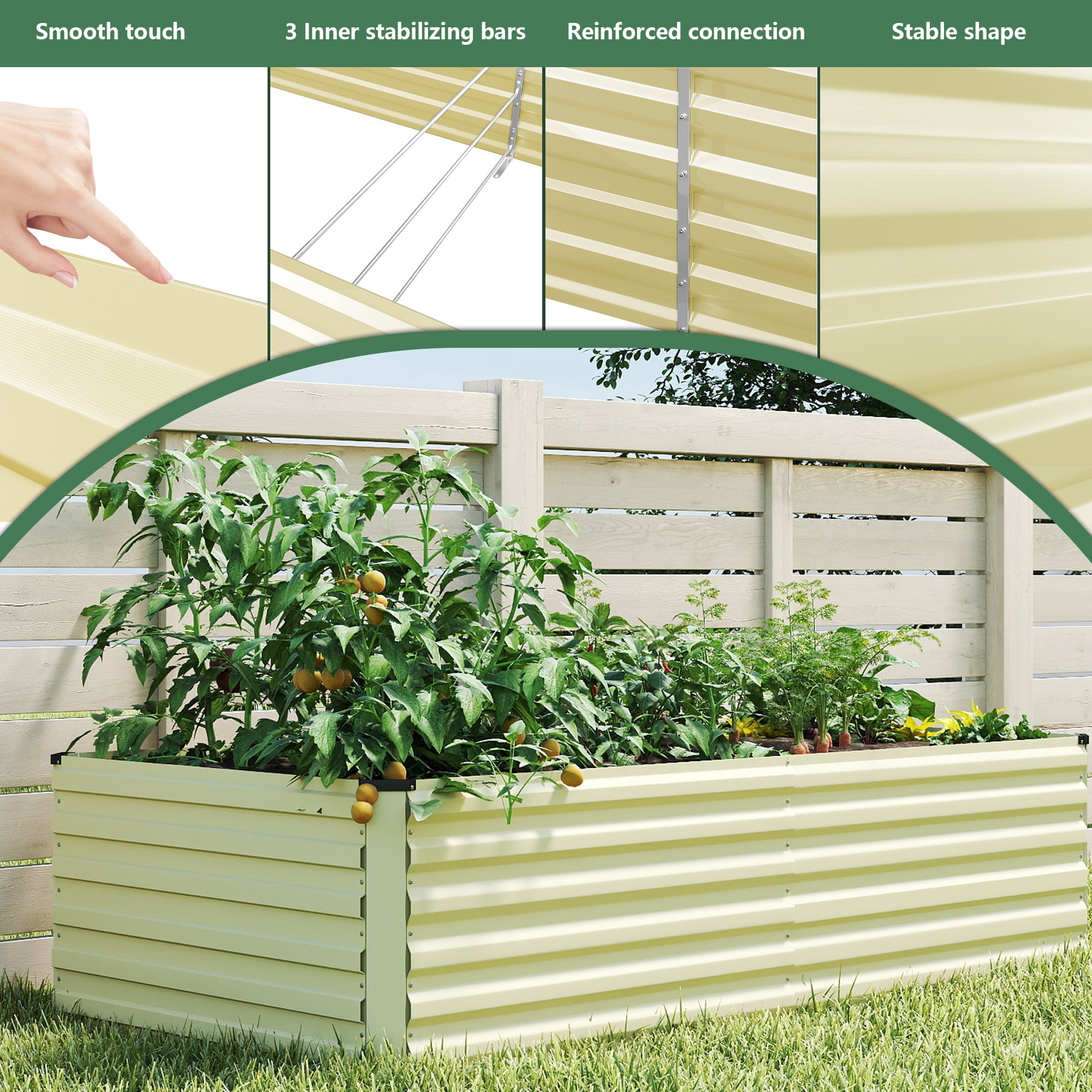 FOOWIN 2 Pack 6x3x2ft Outdoor Metal Raised Garden Bed,Planter Box for Vegetables,Flowers,Herbs w/269 Gallon Capacity, Cream Yellow
