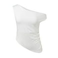 thumbnail image 3 of DuoJiaJ Women 2025 Summer Off Shoulder Cropped Tops One Shoulder Pleated Asymmetric Outing Tank Top Workout Tank Tops Women, 3 of 5