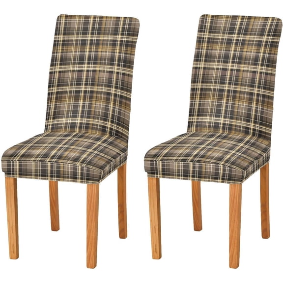 Chair Covers for Dining Room, Brown Color Tartan Plaid Stretch Chair Cover Sets Chair Protector Removable Washable for Ktichen Restaurant Hotel