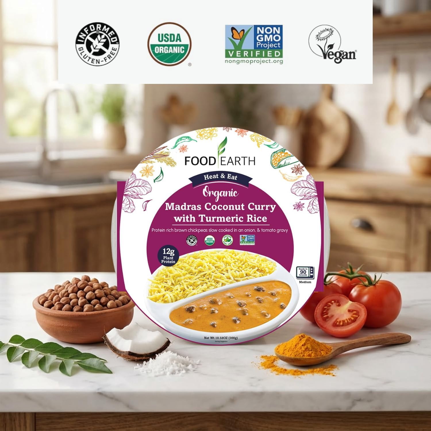 Food Earth Organic Madras Coconut Curry, Vegan, 6 Count, Shelf Stable