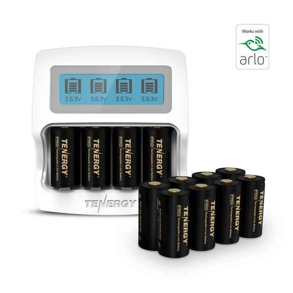 Tenergy Premium High Capacity Rechargeable Battery (12-Pack and Charger) Arlo Certified Li-ion 3.7V 750mAh and Smart Fast Charger with LCD