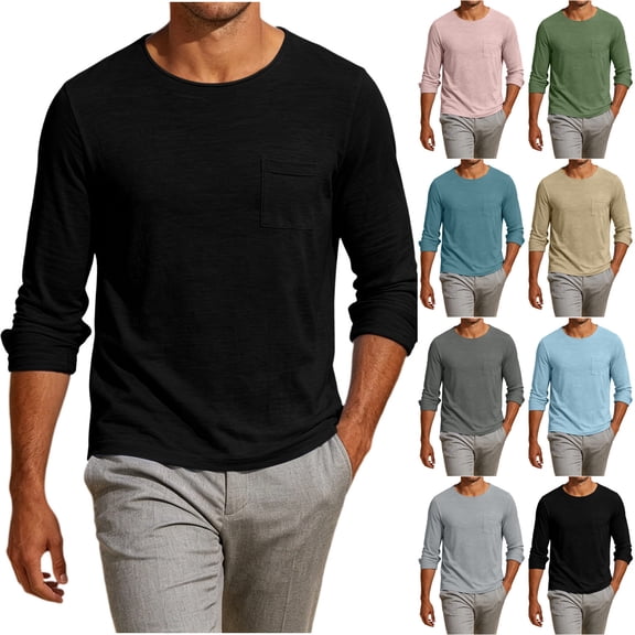 Long Sleeve T Shirt for Men Solid Color Basic Crew Neck Tops Casual Comfy Work Top Breathable Pullover Tshirt Navy M