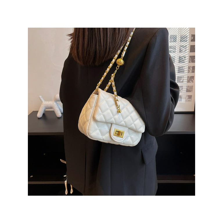 LUXUR Ladies Small Designer Handbag Women PU Leather Detachable Satchel  Classic Casual Daily Adjustable Strap Shoulder Bag White 