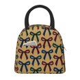 thumbnail image 2 of Men'S And Women'S Universal Portable Lunch Bag Large Hand Insulated Lunch Bag 10.4×8.6in For Picnicdaily Go Out To Play And Work Sophisticated Thin Velvet Jewel Tone Ribbon Bow Pattern, 2 of 8