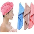 thumbnail image 1 of Zhuge Paquete de 3 toallas de microfibra para el cabello para mujer, toalla para el cabello súper absorbente, de secado rápido, 10 pulgadas x 26 pulgadas (azul claro, rosa, camello, 3), 1 of 5