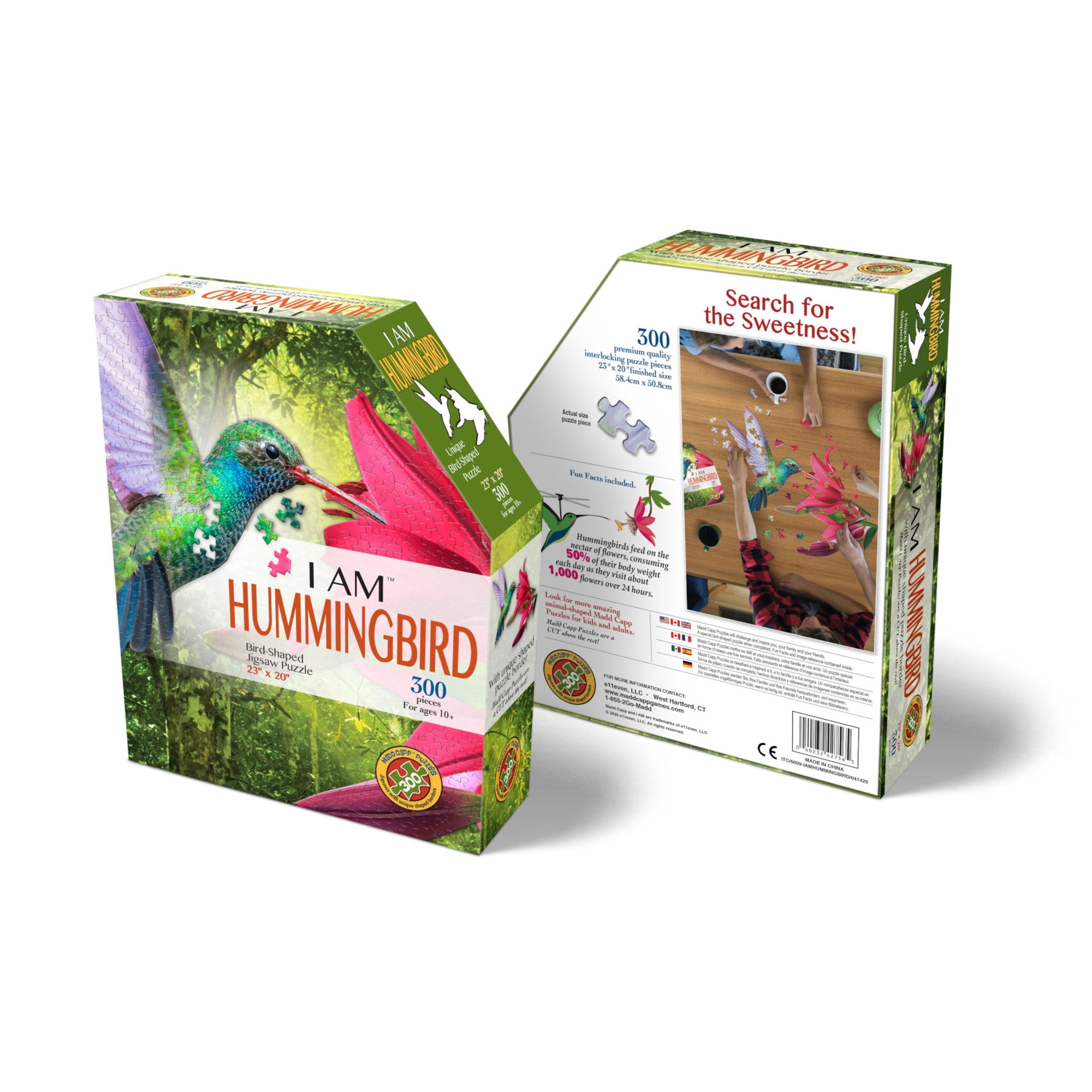 Madd Capp HUMMINGBIRD 300 Piece Jigsaw Puzzle For Ages 10 and up - 6009 - Unique-Shaped Border, Challenging Random Cut, Five-Sided Box Fits on Bookshelf, Includes Educational Madd Capp Fun Facts
