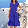 thumbnail image 4 of XVJRHAK Womens Summer Dresses Womens Summer Ruffle Sleeve V Neck Midi Dress 2024 Fashion Casual Fit Flowy Tiered Boho Beach Vacation Sundress (Blue,L), 4 of 7