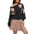 thumbnail image 2 of Women'S Vintage Floral Sweater Boat Neck Long Sleeve Knit Casual Pullover Tops Black S, 2 of 9
