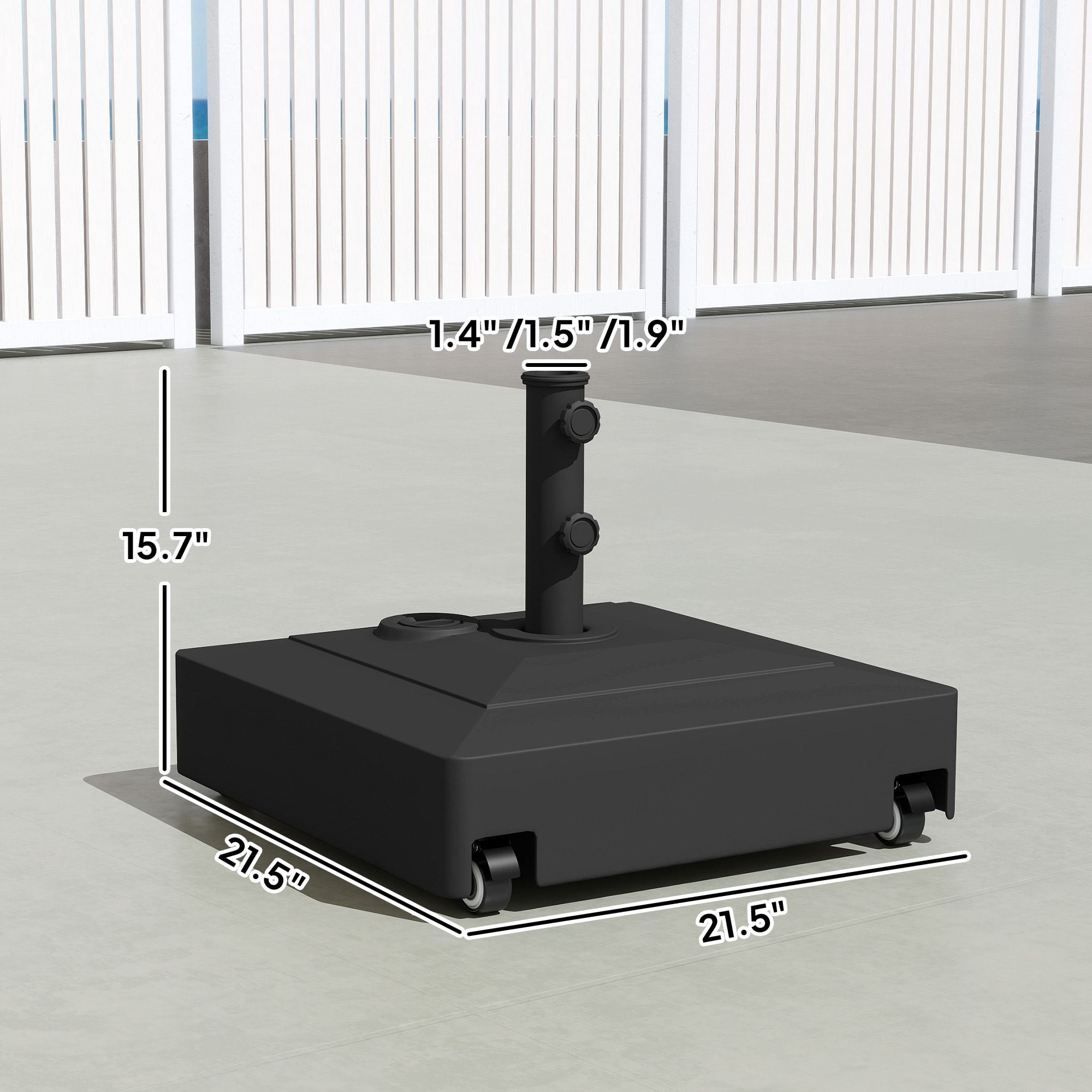 Patio Umbrella Base with Wheels, 134 lbs Stand/88 lbs Water Filled Outdoor Umbrella Stand for 1.38/1.5/1.89" Pole, Black