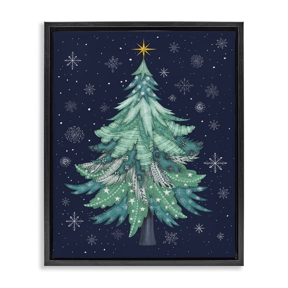 Stupell Industries Eclectic Abstract Pattern Xmas Tree Black Floating Frame Canvas Art, 17 x 21, by Darlene Seale
