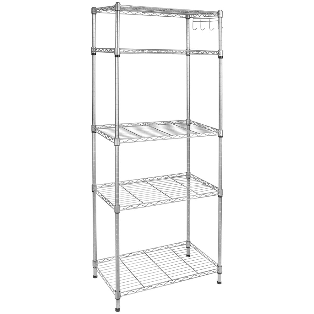 Metal Kitchen Shelving Unit, Heavy Duty 5 Shelf Silver Wire Storage