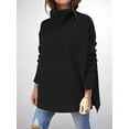 thumbnail image 5 of Women'S Turtle-Neck Oversized Sweaters Long Batwing Sleeve Spilt Hem Tunic Pullover Knit Tops Black M, 5 of 7