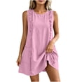 thumbnail image 3 of VBVC Women's Ruffle Trim Sleeveless Tunic Dress,Crew Neck Shift Mini Dress For Women,Ladies Lightweight Summer Breathable Dress with Pockets,Pink,S-2XL, 3 of 7