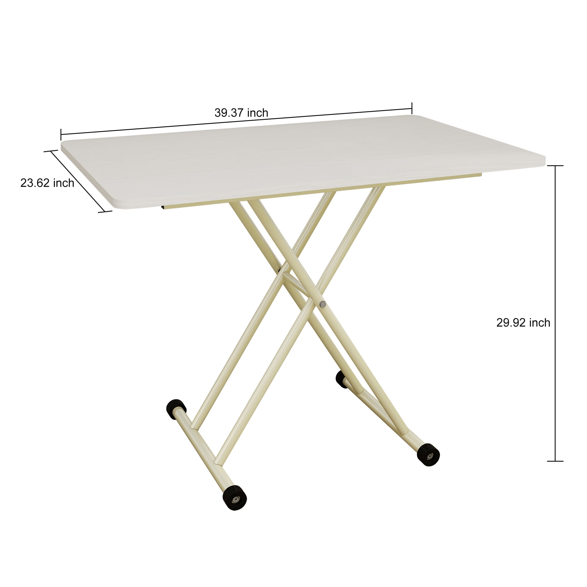 Adjustable Standing Table 39.37 Inch, Portable Folding Desk with Rolling Wheels, Height Adjustable Table for Indoor and Outdoor Use, No Assembly Required, White