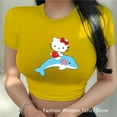 thumbnail image 3 of Vêtements d'Été 2024 Beaux T-Shirts Hello Kitty Mignons Col Rond Manches Courtes Haut Imprimé Dessin Animé Aguichant crop top, 3 of 6