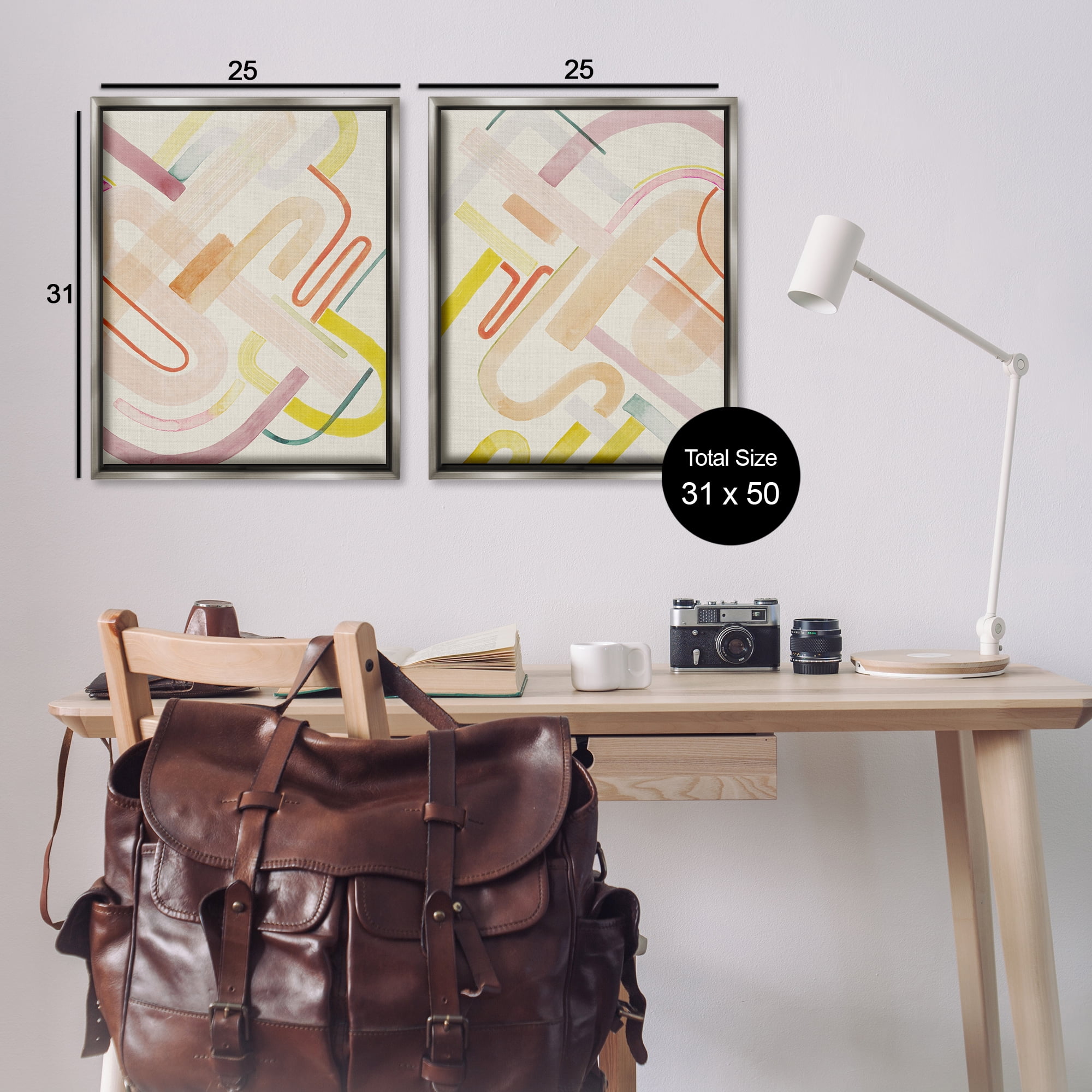 Stupell Industries Retro Neutral Patterns Abstract Painting Gray Floater Framed Canvas Art Print Wall Art, 31 x 25, Set of 2
