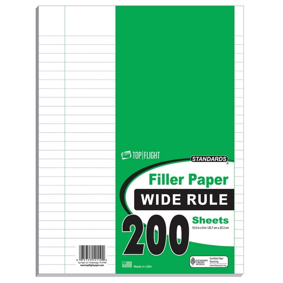 Top Flight Filler Paper 10.5 x 8 Inches Wide Rule 200 Sheets (12110)