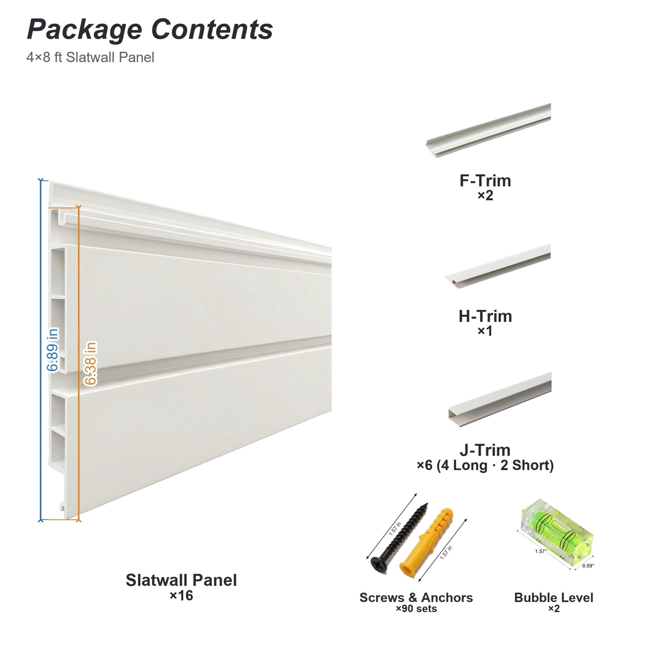 GDF Studio 4x8FT PVC Slatwall Panel Kit Garage Storage System with 24 Hooks, Lightweight Water-Resistant Panels, White